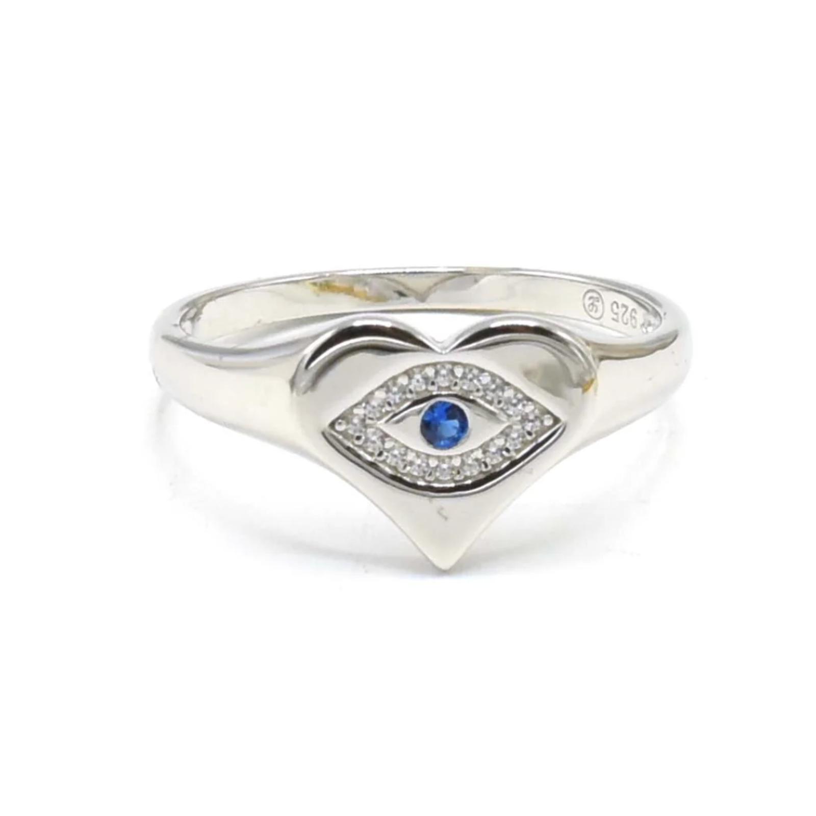 Elegant Evil Eye Heart Ring 925 Sterling Silver With Sparkling Cz Unique Design 55$